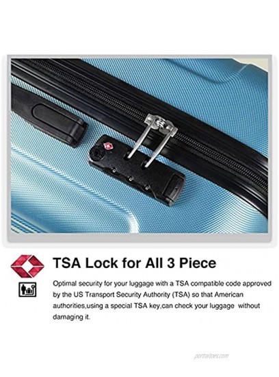 FOCHIER 3 Piece Hardshell Luggage Set Hardside Lightweight Fashion PC+ABS Suitcase with Spinner Wheels & TSA Lock 20 24 28 inch Blue