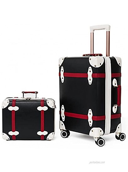 NZBZ Vintage Luggage Set of 2 Pieces Lightweight Hardside Spinner Suitcase with TSA Lock and 8 Wheels Elegant Black 14inch & 28inch