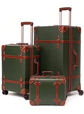 NZBZ Vintage Luggage Sets with Spinner Wheels Cute Carry On Suitcase Tsa Lock Luggage 3 Pieces Green 14inch & 20inch & 28inch