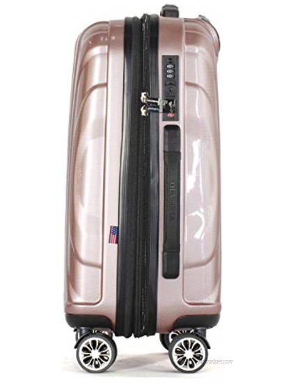 Olympia Phoenix 3-Piece Pc Exp. Hardcase Spinner Set W Hidden Compartment ROSE PINK
