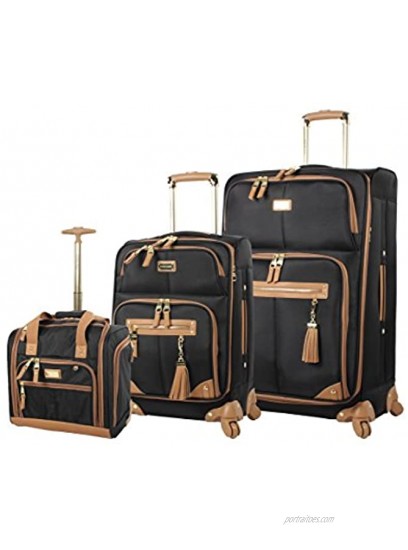 Steve Madden Designer Luggage Collection- 3 Piece Softside Expandable Lightweight Spinner Suitcases- Travel Set includes Under Seat Bag 20-Inch Carry on & 28-Inch Checked Suitcase Harlo Black