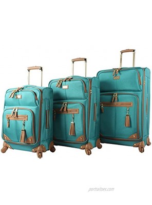 Steve Madden Designer Luggage Collection 3 Piece Softside Expandable Lightweight Spinner Suitcase Set Travel Set includes 20 Inch Carry on 24 Inch & 28-Inch Checked Suitcases Harlo Teal Blue