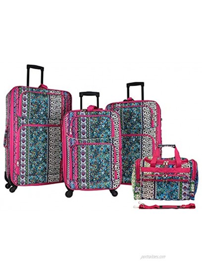 World Traveler 4-piece Rolling Expandable Spinner Luggage Set-Bohemian One Size