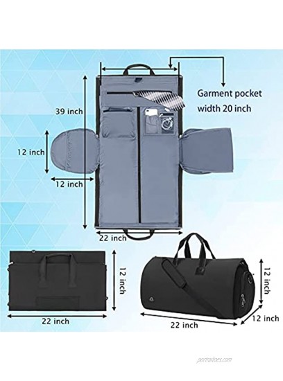 BUG Garment Bags Convertible Garment Bag with Shoulder Strap Shoes Compartment Carry on Travel Suit Bags 2 in 1 Garment Duffle Bag for Men Women Weekender Bag Extra Large Dark Black