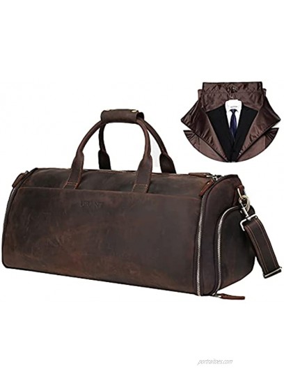 Carry On Garment Bag UBANT Convertible Garment Bag with Shoes Compartment Vintage Full Grain Leather Travel Weekender Overnight Large Duffel Bag 2 in 1 Hanging Suitcase Suit Travel Bags for Men