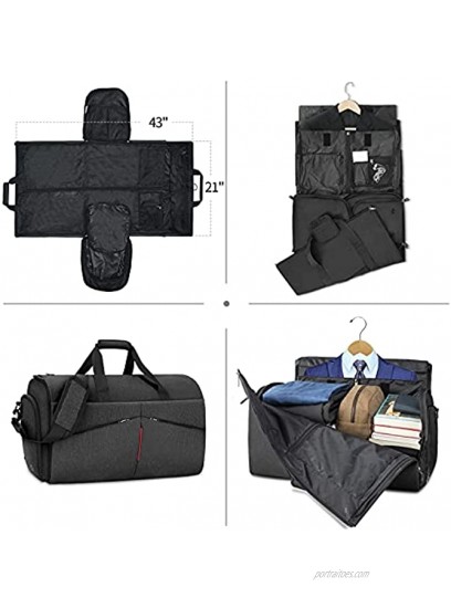 Carry on Garment Bags Convertible Suit Bag with Shoes Compartment Waterproof 2 in 1 Travel Duffle Bag Large Garment Bags Garment Duffle Bag for Men Black