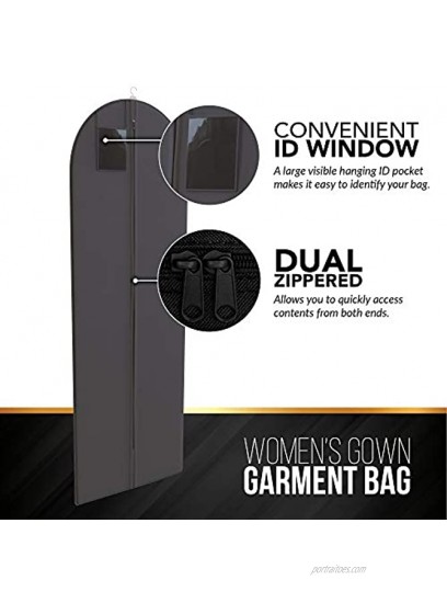 Gown Garment Bag for Women’s Prom and Bridal Wedding Dresses ID Window 72” x 24” Black by Your Bags