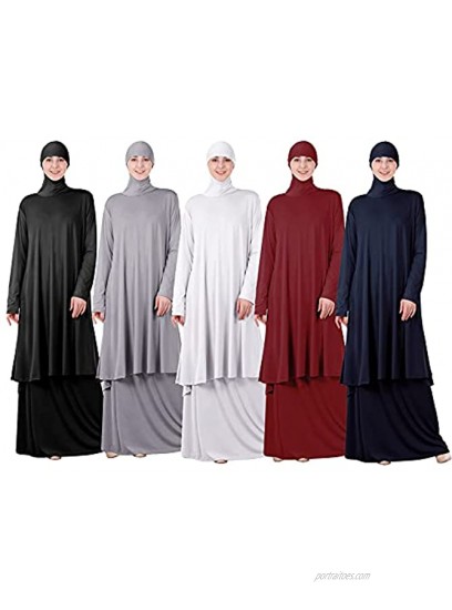 Lenmipot Muslim Prayer Garment 2pcs Overhead Eid Prayer Abaya Dress Hijab Hooded Daily Dress