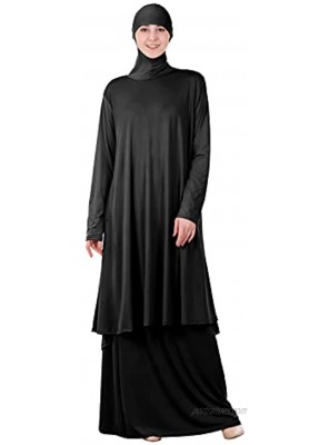 Lenmipot Muslim Prayer Garment 2pcs Overhead Eid Prayer Abaya Dress Hijab Hooded Daily Dress