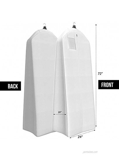 Women’s Dress and Gown Garment Bag 72”x24” with 20” Tapered Gusset -White