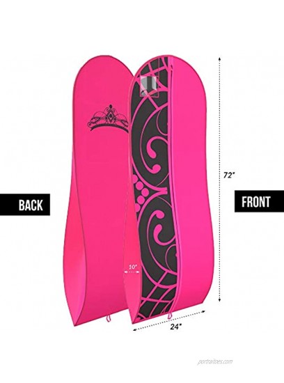 Your Bags Women's Gown Garment Bag Wedding Prom Dresses 72x24 10 Gusset Hot Pink and Black Tiara Panel