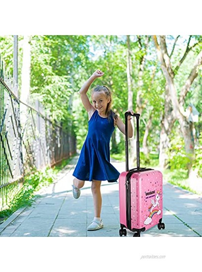Kid Luggage Case and Backpack 18 Inch Suitcase with Spinner Wheels Hard Shell Travel Luggage 13 Inch Backpack Girl Luggage Set for Kids Travel Suitcase Supplies Unicorn Pattern