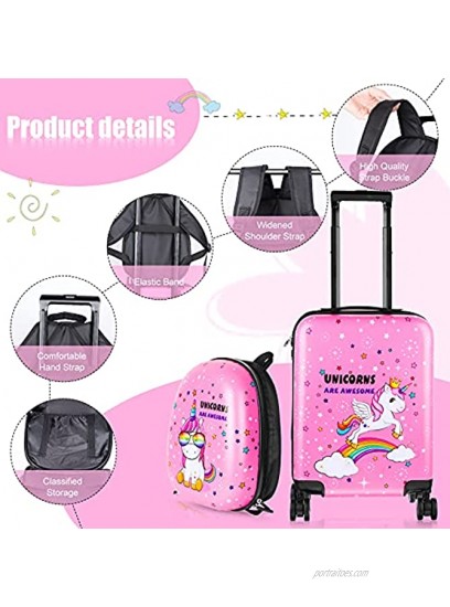 Kid Luggage Case and Backpack 18 Inch Suitcase with Spinner Wheels Hard Shell Travel Luggage 13 Inch Backpack Girl Luggage Set for Kids Travel Suitcase Supplies Unicorn Pattern