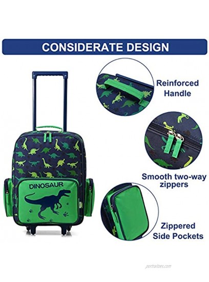 Rolling Luggage for Kids,VASCHY Cute Travel Carry on Suitcase for Boys Toddlers Children with Wheels 18inch Dinosaur