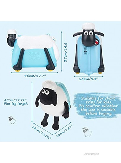Shaun the Sheep Original Kids Ride-on and Carry-on Suitcase with Spinner Wheels,Children Luggage Light Blue