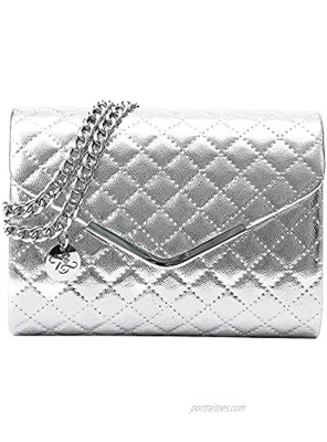 Ava& Lina Silver Clutch Purse for Women Silver Quilted Clutch Adjustable Chain Quilted Crossbody