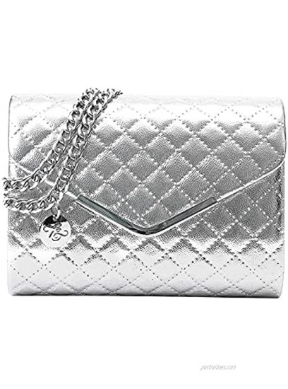 Ava& Lina Silver Clutch Purse for Women Silver Quilted Clutch Adjustable Chain Quilted Crossbody
