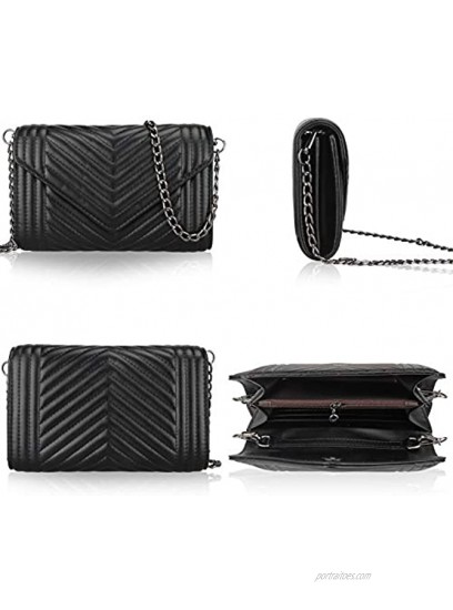 Black Leather Quilted Crossbody Bags for Women Chain Shoulder Bag Cell Phone Wallet Strap Iphone Cross body Purse Handbag