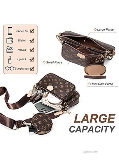 Crossbody Bags for Women Multipurpose Fashion Designer Purse Brown Trendy Pochetthe with Coin Pouch-3 Size Handbags