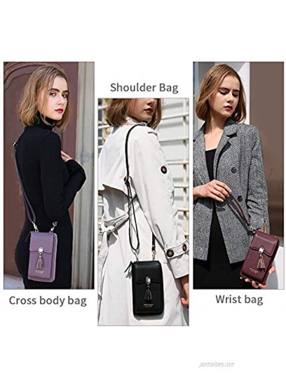 Crossbody Phone Bag Wallet RFID Womens Wallet Small Handbag Zipper Around Cellphone Credit Card Purse with Tassel