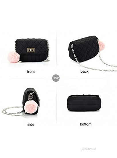 Cute Purses for Teen Girls Small Purse and Quilted Crossbody bags for Women with Chain Strap Nylon Lightweight 8”