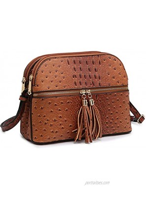 Dasein Women Tassel Zipper Pocket Crossbody Bag Shoulder Purse Fashion Travel Bag with Multi Pockets