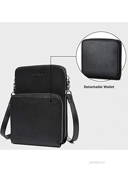 ECOSUSI Cell Phone Purse Small Crossbody Bags for Women Vegan Leather Touchscreen Purse with Detachable Wallet 2 Straps