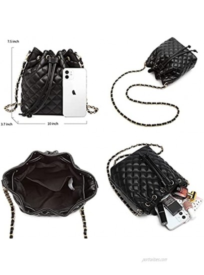 MCK Quilted Bucket Crossbody Bag and Purse for Women Drawstring Soft Vegan Leather Shoulder Bags Lightweight Handbags