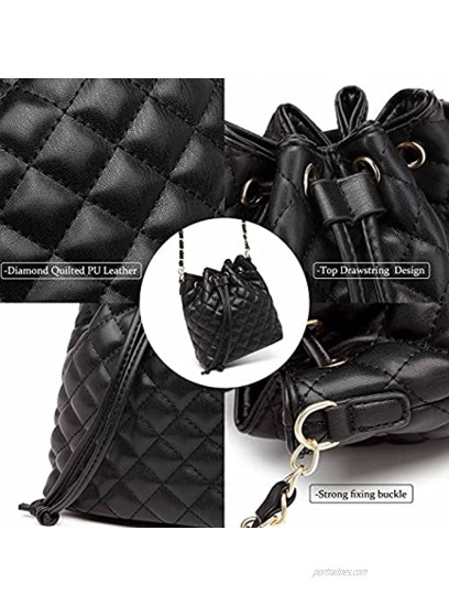 MCK Quilted Bucket Crossbody Bag and Purse for Women Drawstring Soft Vegan Leather Shoulder Bags Lightweight Handbags