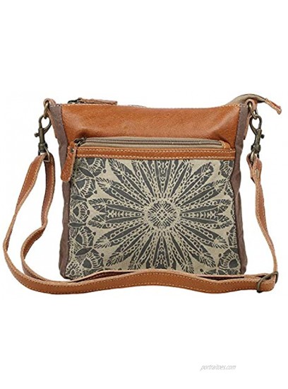 Myra Bag Dizzy Circle Upcycled Canvas & Leather Small Crossbody Bag S-1556 Brown,