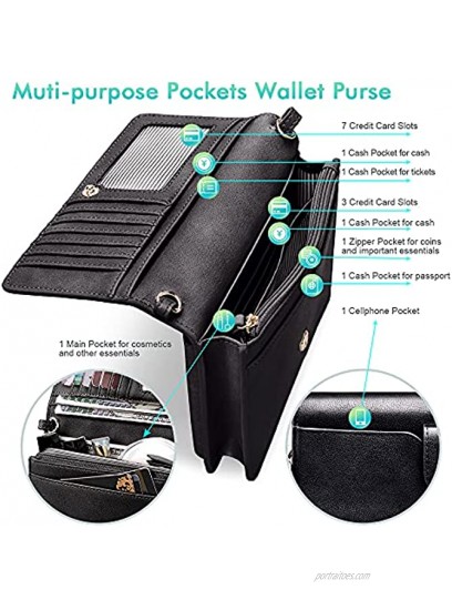 nuoku Women Small Crossbody Bag Cellphone Purse Wallet with RFID Card Slots 2 Straps WristletMax 6.5''