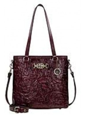 Patricia Nash Lundy Leather Convertible Crossbody Plum Tooled