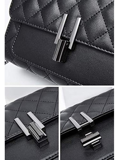 Plergi Small Genuine Leather Crossbody Quilted Flap Handbag with Chain Strap for Women Lightweight Cellphone Bag