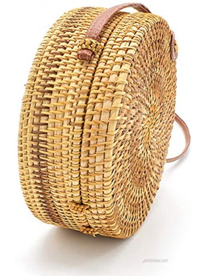 Rattan Bag Handwoven Round Bag Natural Chic Crossbody Handbag Circle Boho Bag
