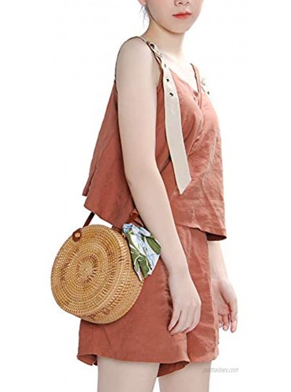 Rattan Bags for Women Xmeng Straw Round Bali Ata Handbags Woven Circle Crossbody Wicker Purse Adjustable Strap Boho Bag