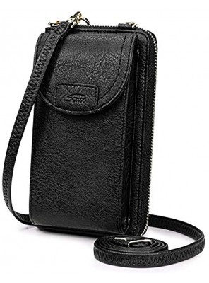 S-ZONE Women RFID Blocking Small Crossbody Cell Phone Purse Bag Faux Leather Wristlet Wallet