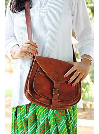 Satchel and Fable Handmade Women Vintage Style Genuine Brown Leather Cross Body Shoulder Bag Handmade Purse