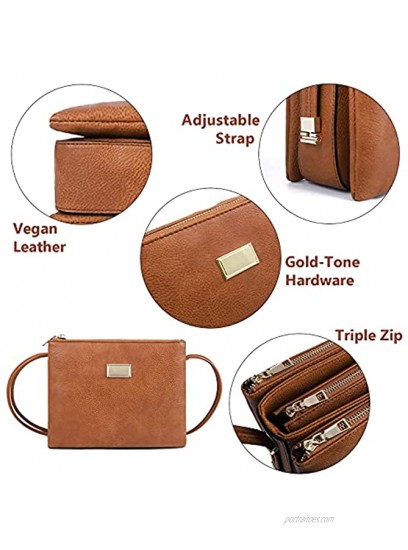Small Crossbody Purse for women,Vegan Leather Over the Shoulder Bag and Triple Zip Cross Body Handbags with Adjustable Strap