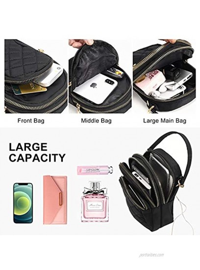 Small Multi Pocket Crossbody Phone Purse Black Women Quilted Crossbody Cell Phone Bag with Strap Shoulder Bag iPhone Handbag Cross Body Bag