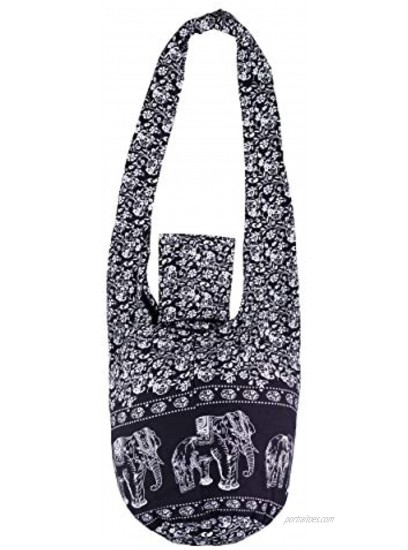 Thai Hippie Bag Hippie Elephant Sling Cross Body Bag Purse Zip Pocket Handmade ColorBlack