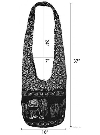 Thai Hippie Bag Hippie Elephant Sling Cross Body Bag Purse Zip Pocket Handmade ColorBlack