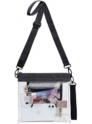 Vorspack Clear Bag TPU Clear Crossbody Bag Stadium Approved Clear Purse with Inner Pocket for Sport Event Festival Concert Work Travel Black