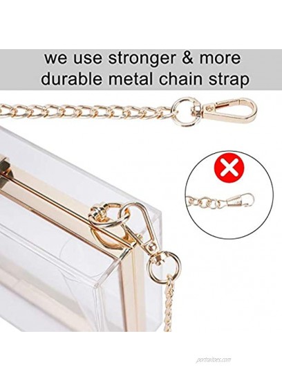 Women Clear Purse Bag Acrylic Box Clutch Crossbody Shoulder Handbag with Metal Chain Strap