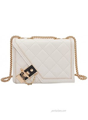 Women's Rhombic Quilted Crossbody Bag Flap PU Leather Shoulder Bag Fashion Chain Small Square Purse Clutch Handbag