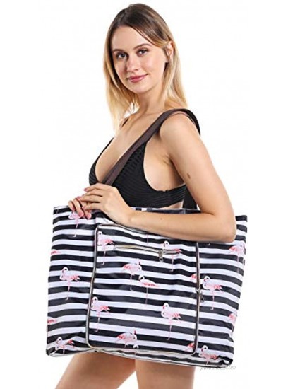 2 In 1 Foldable Large Waterproof Tote Bag with Zipper for Beach Travel Gym and Swim