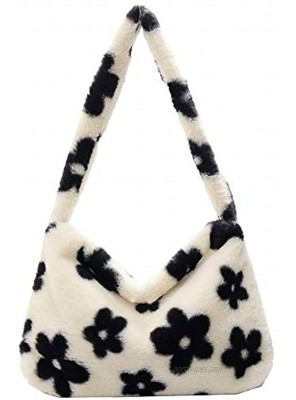 Aktudy Shoulder Bags for Women Girls Plush Animal Pattern Underarm Bag Top-handle Handbag