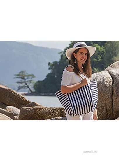 Chic Beach Tote with zipper A stylish modern Beach Bag with rope handles The classic striped Canvas Tote Bag for the elegant woman This Canvas Tote Bag with Pockets keep you organized