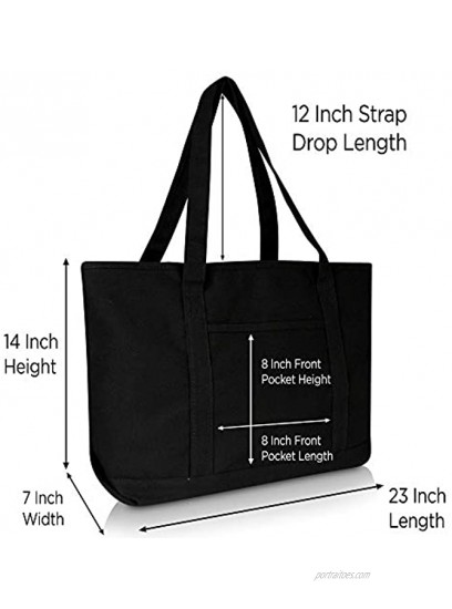 DALIX Womens 23 Deluxe 24 oz. Cotton Canvas Tote Bag Zippered in Black
