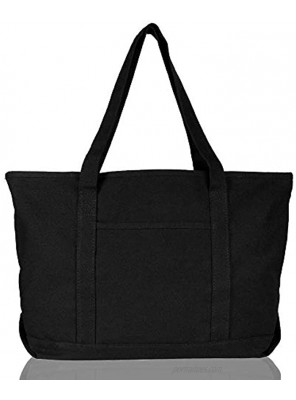 DALIX Womens 23 Deluxe 24 oz. Cotton Canvas Tote Bag Zippered in Black