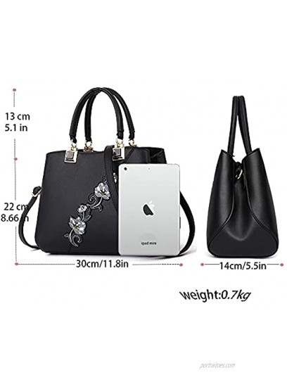ELDA Embroidery Women Top Handle Satchel Handbags Shoulder Bag Tote Purse Messenger Bags